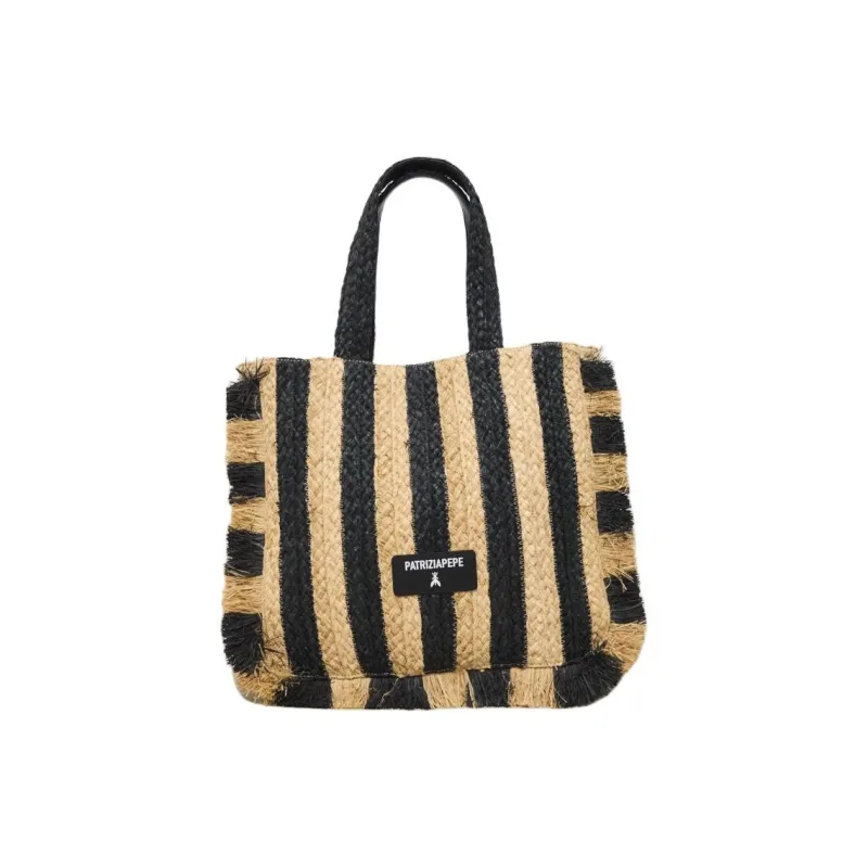 Patrizia Pepe Polypropylene Tote Bag, Shopping Bag, Handbag Women's Beige & Black-0