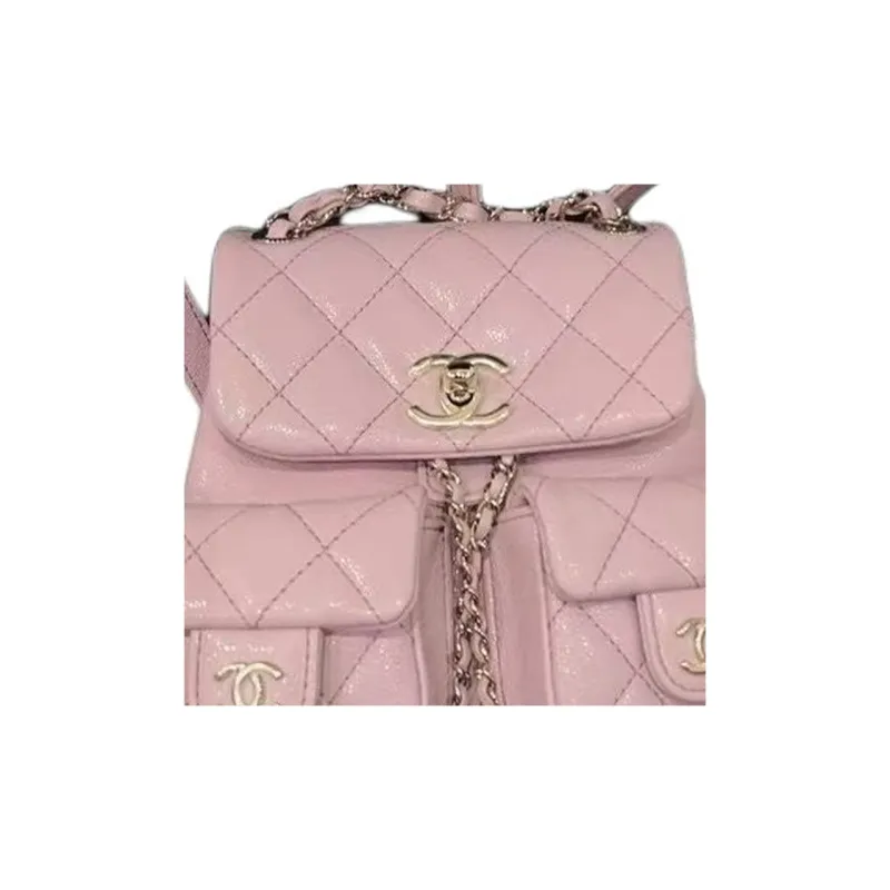 CHANEL Duma Litchi Grain Cow Leather Frog Backpack Medium Size Women's Pink-4