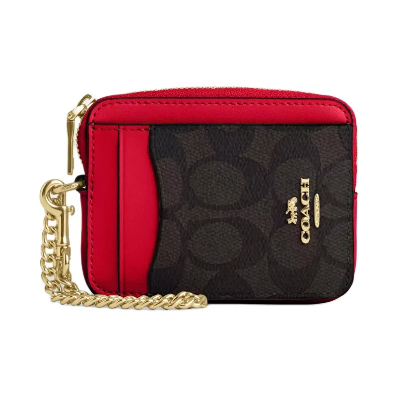 COACH Leather Card Holder Mini Women's Walnut Wood Bold Red-0
