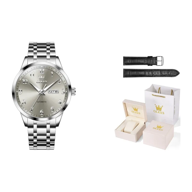 OLEVS Mechanical Movement Stainless Steel Watchband Watch Men's Watches Black Dial-15