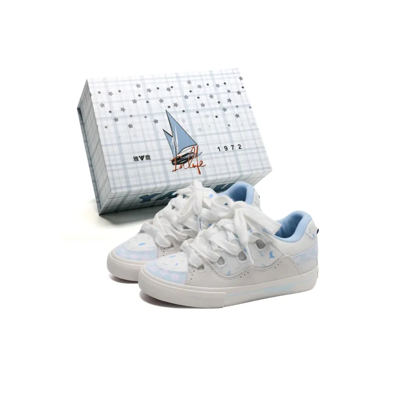 Yalu Wear resistant And Lightweight Low Top Skateboard Shoes Women's Cream Blue-13