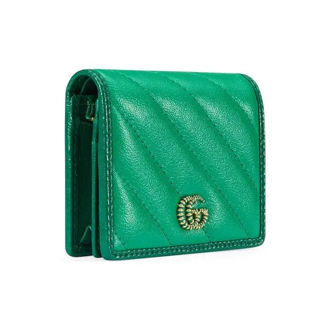 GUCCI Marmont Quilted Leather Card Holder, Wallet Women's Green/Bright Green-1
