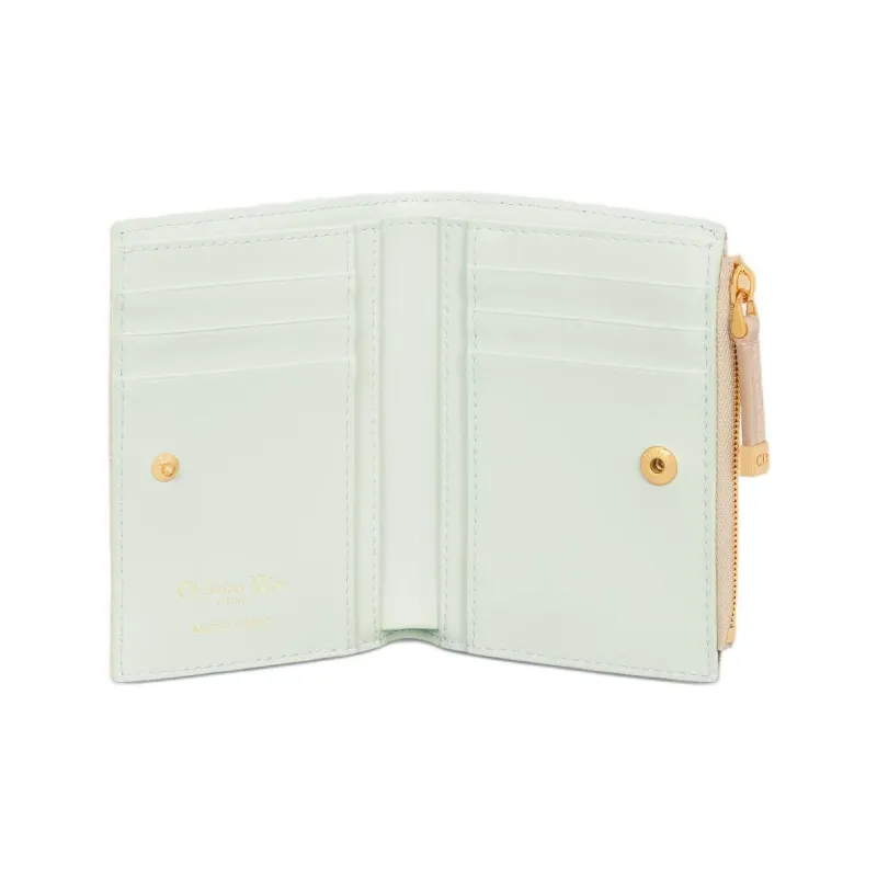 DIOR Caro Calfskin Wallet Women's Beige & Mint Green-3