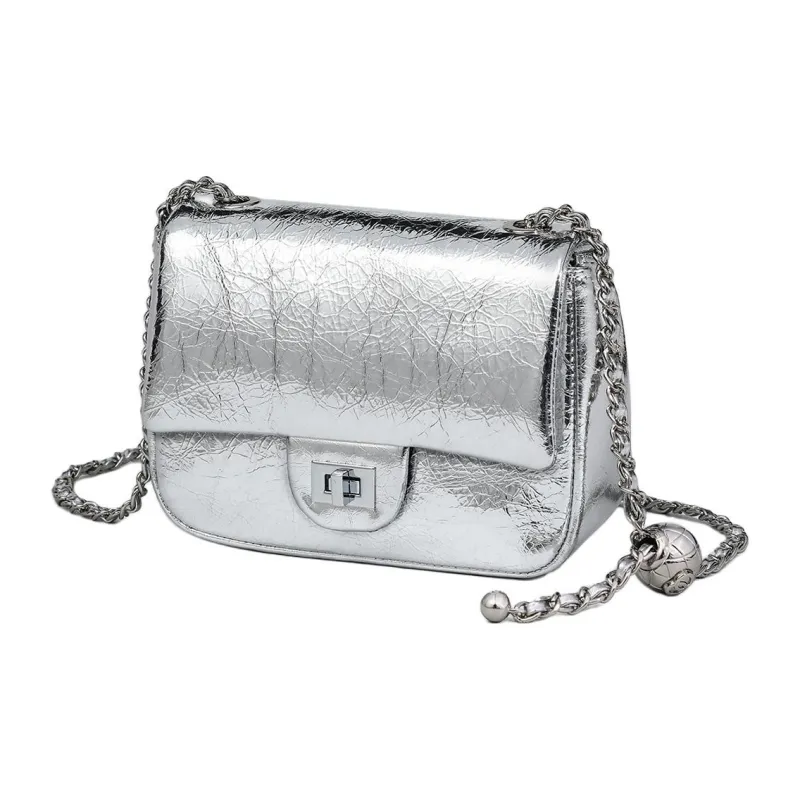MILLIE'S Cow Leather Shoulder Bag, Crossbody Bag, Small Square Bag Regular Women's Silver-3