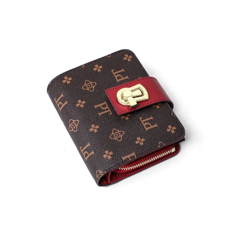 PT'SON Synthetic Leather Coin Purse Wallet Regular Women's Coffee & Red-4