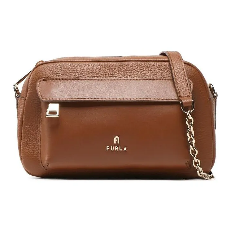 Furla Favola Grained Leather Camera Bag Handbag Shoulder Bag Crossbody Bag Medium Size Women's Brown-0