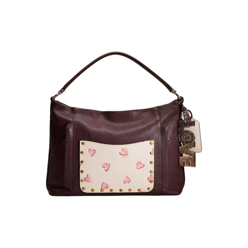COACH Scout Polished Pebbled Leather Shoulder Bag Crossbody Bag Handbag Large Size Women's Light Gold & Fuchsia-0