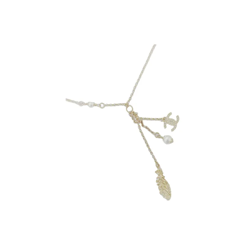 CHANEL Glass Pearl Necklaces Unisex Gold-1
