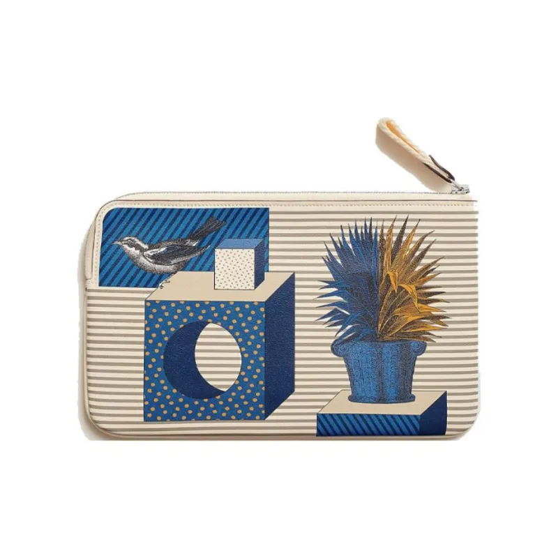 HERMES Carre Pocket Swift Calfskin Clutch Women's Cream White / Sapphire Blue / Cream White-1