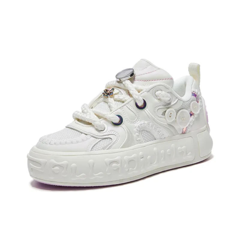 Palladium Button Shoes Wear Resistant Slip Resistant Low Top Skateboard Shoes Unisex Ecru-2