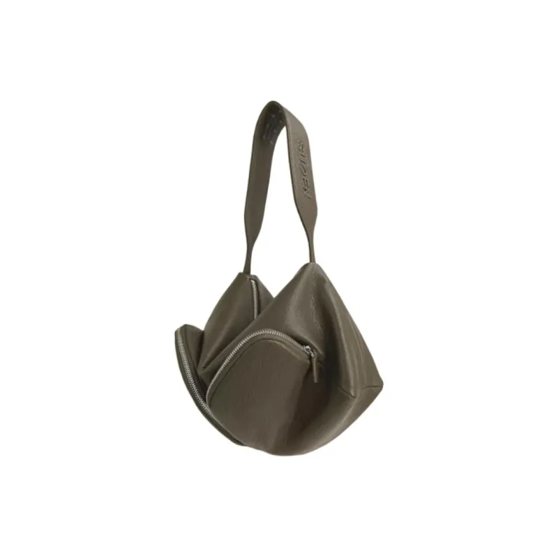 SUREN Sheepskin Shoulder Bag Medium Size Women's Classic Black/Olive Green-5