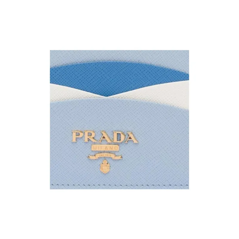 PRADA Saffiano Leather Card Holder Women's Blue-3