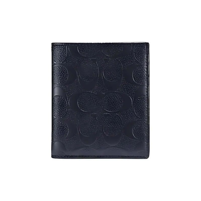 COACH Cross Grain Leather Coin Wallet, Foldable Card Holder Mini Men's Black-0