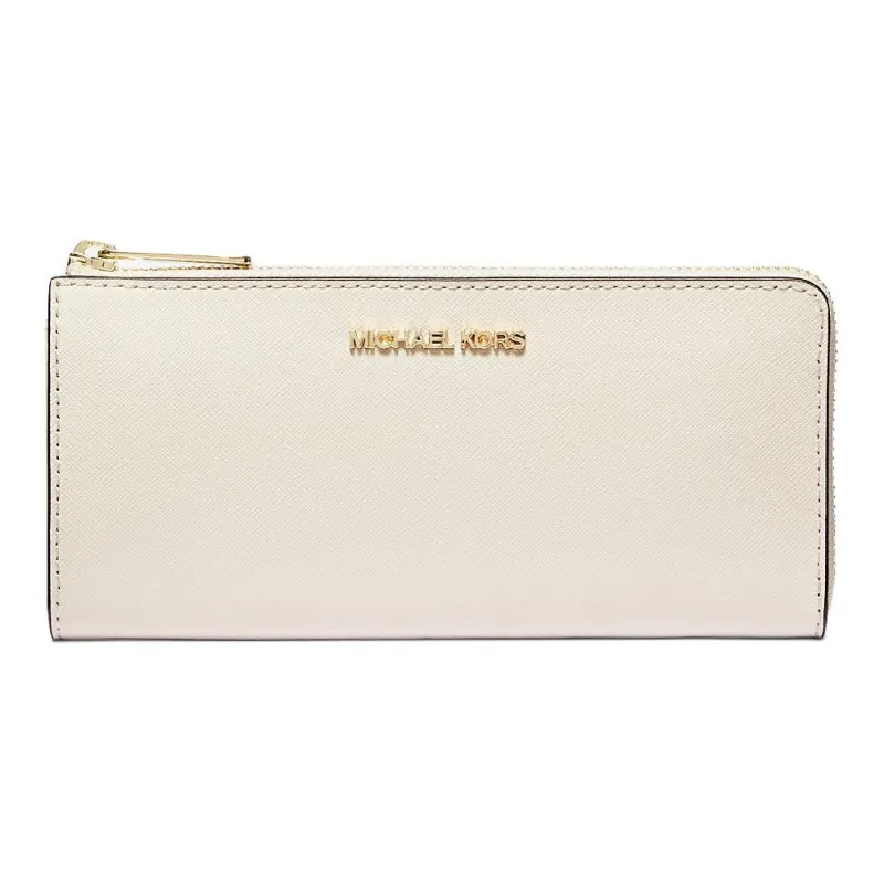 MICHAEL KORS Jet Set Travel Cross-Stitch Leather Wallet Large Size Women's Milk White-0