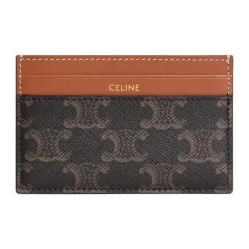 CELINE TriompheRomy Collection Canvas With Calfskin Card Holder Medium Size Women's Black & Brown