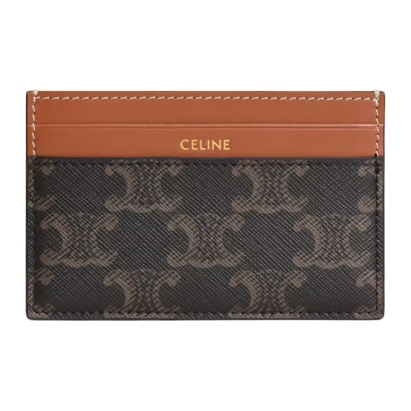 CELINE TriompheRomy Collection Canvas With Calfskin Card Holder Medium Size Women's Black & Brown-0