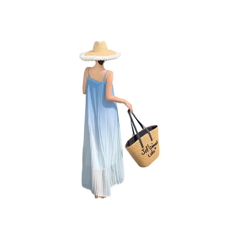 ZVJH Slip Dresses Women's Blue-1