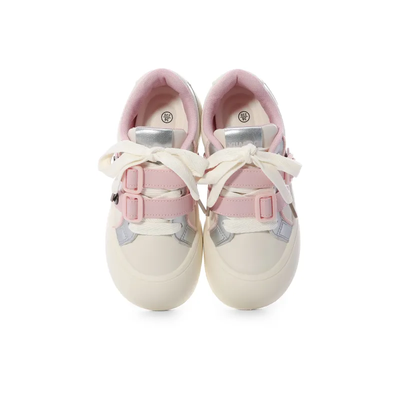 Lovely You Lightweight Anti-Slip And Wear-Resistant Low-Top Skateboard Shoes Women's Pink Silver-3