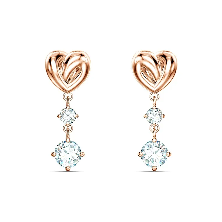 Swarovski Faux Crystal Stone Earrings Women's White Rose Gold Tone Plated-0
