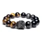 Silver Sheen Obsidian+Tiger's Eye Stone Prosperity Rich Overnight Beaded Bracelet