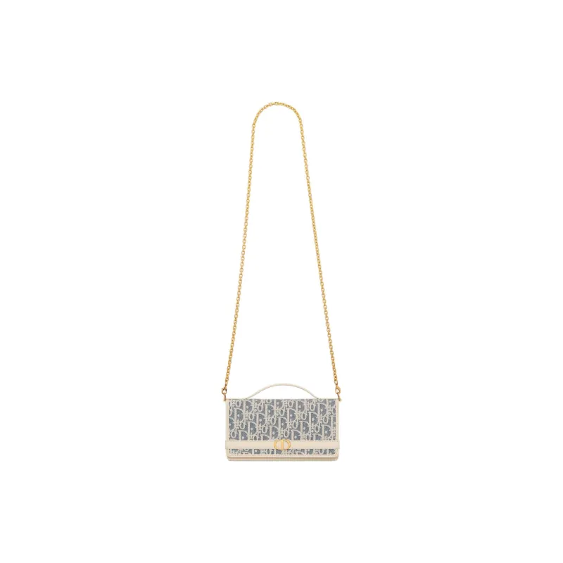 DIOR 30 Montaigne Cigale Cotton With Calfskin Shoulder Bag, Crossbody Bag, Handbag Women's Blue & Light Cookie Brown-1
