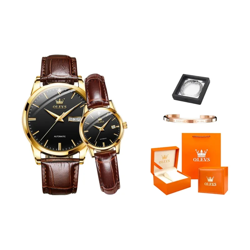 OLEVS Heart to Heart Knot Collection Mechanical Movement Leather Strap Watch Unisex White Dial-4