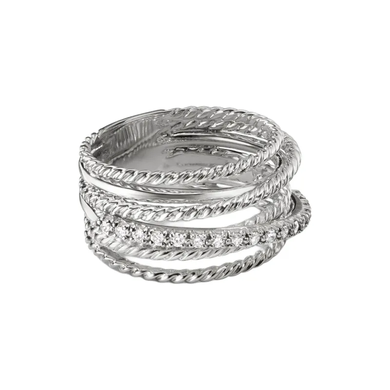 David Yurman Sterling Silver Crossover Diamond Ring 12mm-0