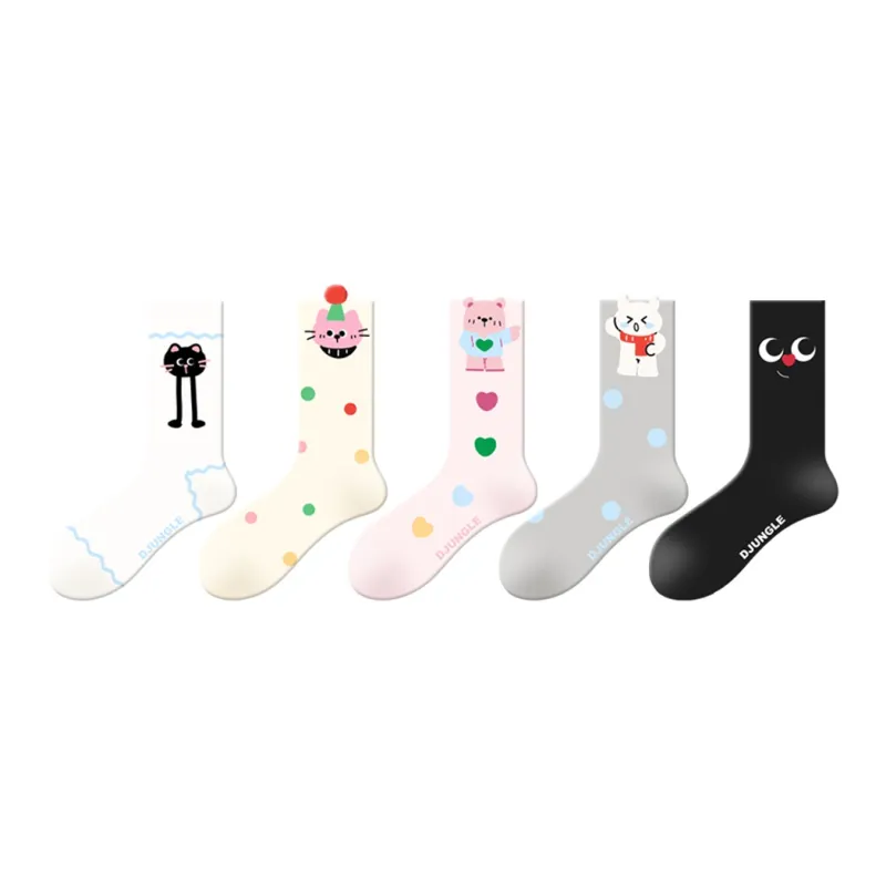 DJUNGLE Mid Calf Socks Women's Shopping Bag 5 Pack-4