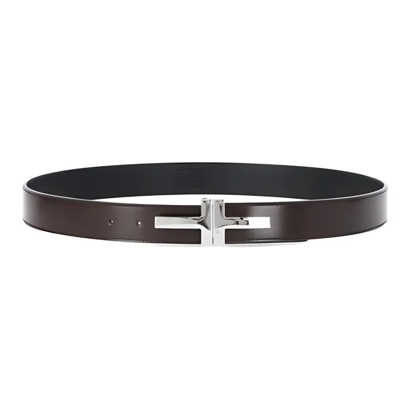 TOM FORD Logo Identification Leather Belts Men's Brown Width 3.2cm-1