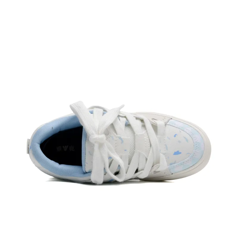 Yalu Wear resistant And Lightweight Low Top Skateboard Shoes Women's Cream Blue-16
