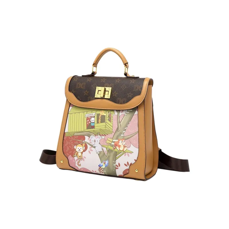 DAPHNE PVC Polyvinyl Chloride Backpack Medium Size Women's Brown-1