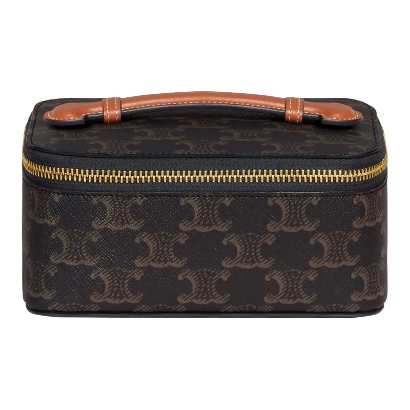 CELINE Triomphe Canvas With Calfskin Handbag Toiletry Bag Small Size Women's Tawny-0