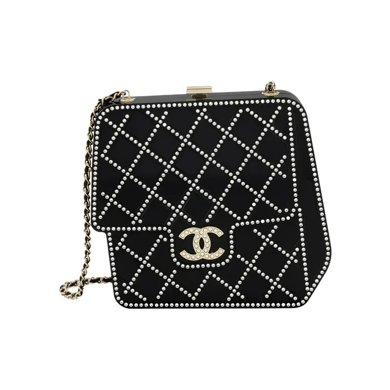 CHANEL Glossy Leather Evening Bag, Square Box Clutch, Shoulder Bag, Crossbody Bag Regular Women's Black-1