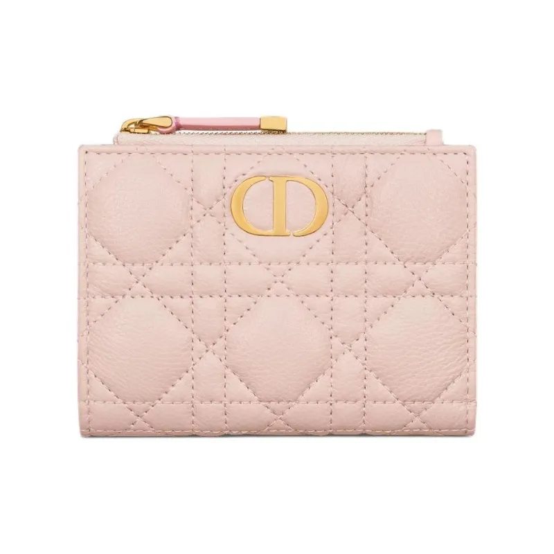 DIOR Caro Cow Leather Wallet Women's Pink-0