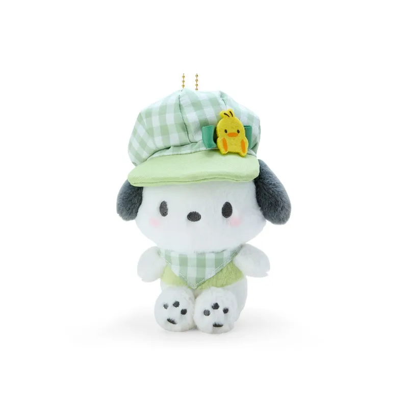 Sanrio Pochacco Colorful Plaid Newsboy Cap Dolls Plush Pendant 19cm Height-2