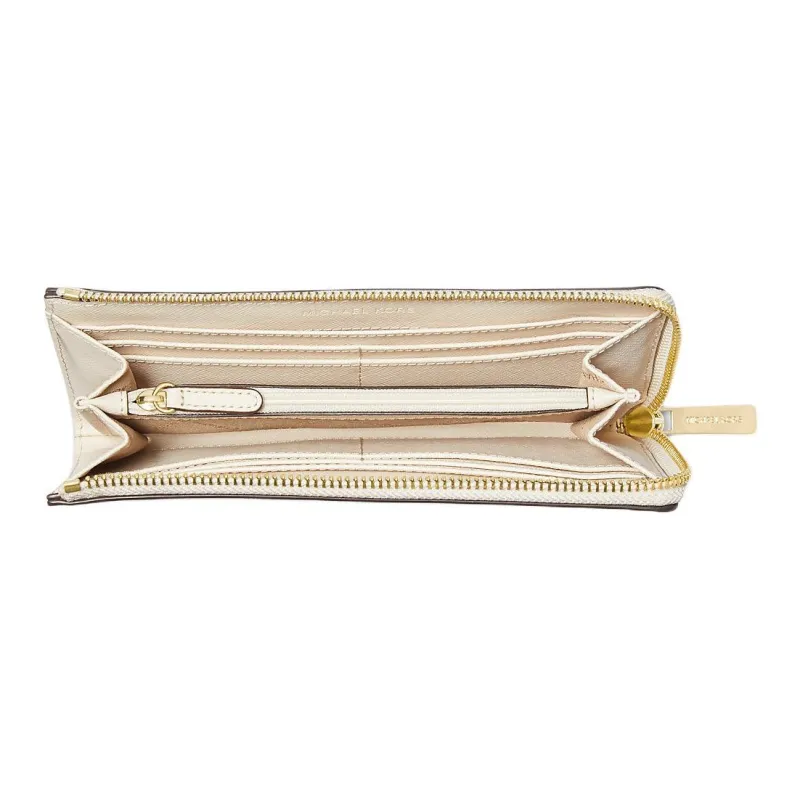 MICHAEL KORS Jet Set Travel Cross-Stitch Leather Wallet Large Size Women's Milk White-1
