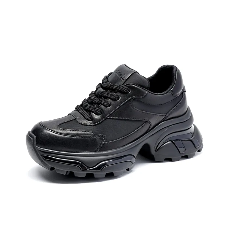 Satchi Height Increasing Wear Resistant Slip Resistant Low Top Chunky Sneakers Women's Black 7cm-1