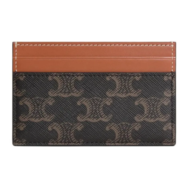 CELINE TriompheRomy Collection Canvas With Calfskin Card Holder Medium Size Women's Black & Brown-2