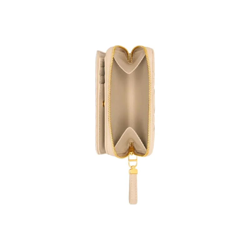 DIOR Caro Calfskin Wallet Women's Pink Beige-4