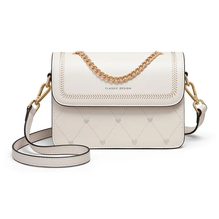 CNNCOO Cow Leather Small Square Shoulder Bag, Crossbody Bag Women's Ecru-1