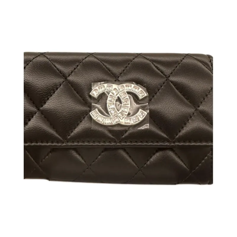 CHANEL Rhinestone Lambskin Card Holder Women's Black-4