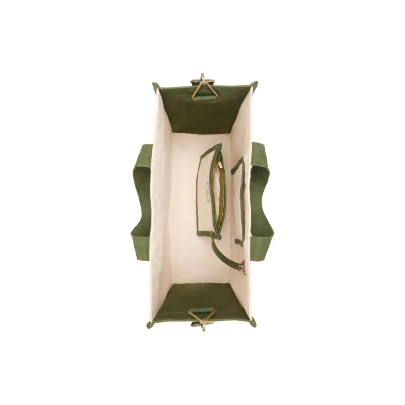 INES DE LA FRESSANGE Cotton Canvas Tote Bag, Shopping Bag, Shoulder Bag, Handbag Medium Size Women's Khaki Green-3