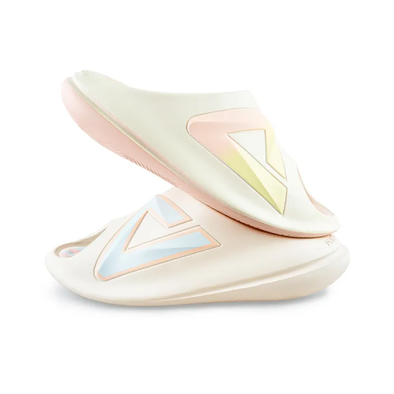 PEAK Very Small Fat Drag Slide Slippers Unisex White Blue/Light Yellow-5