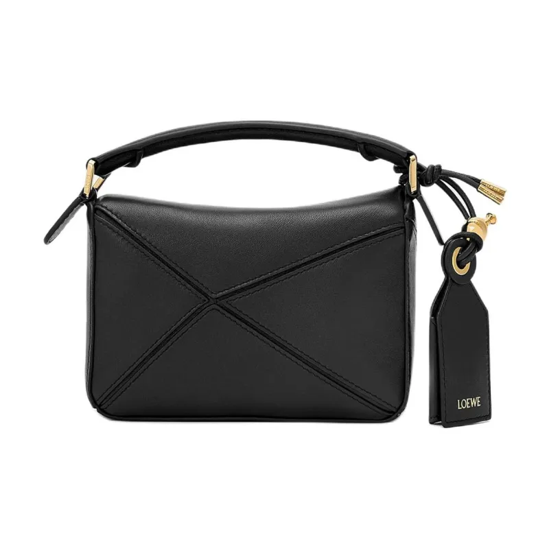LOEWE Puzzle Sheepskin One Shoulder Handbag Mini Women's Black-4