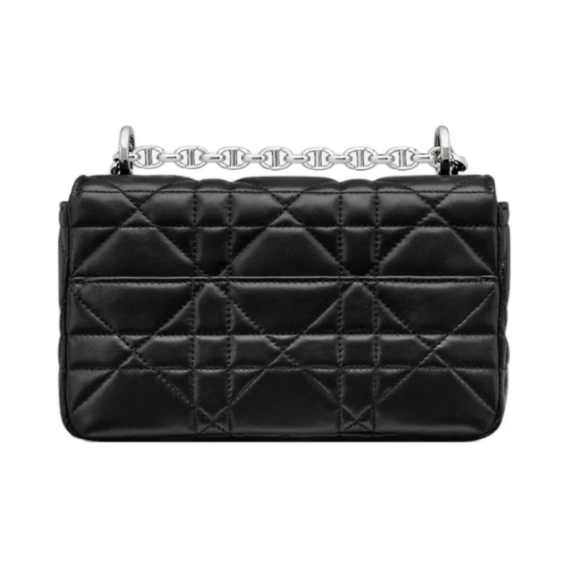 DIOR Caro Macrocannage Lambskin Shoulder Bag Small Size Women's Black-3