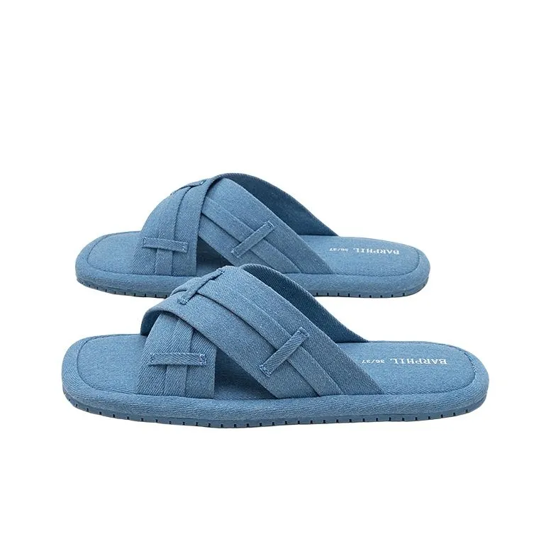 Barphil Slip Resistant Abrasion Resistant Odor Resistant Slide Slippers Women's Light Blue Denim-1