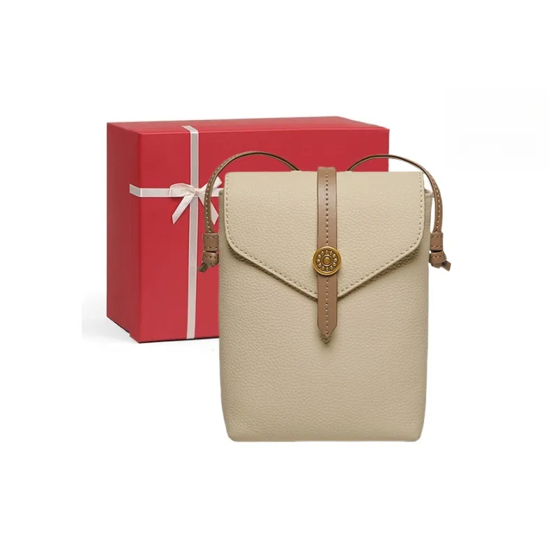 CNNCOO Cow Leather Crossbody Cell Phone Pouch Women's Milk Tea/Gold Brown/Elephant Gray-0