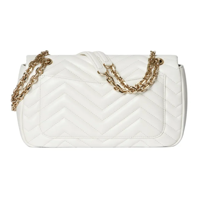GUCCI GG Marmont Lambskin Shoulder Bag Medium Size Women's White-3
