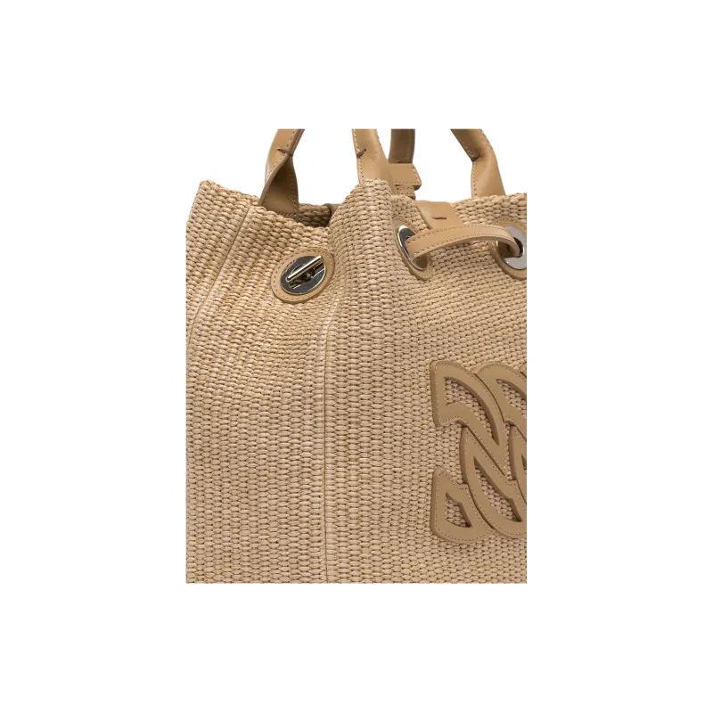 Casadei Cotton Bucket Bag, One Shoulder Handbag Women's Khaki-3
