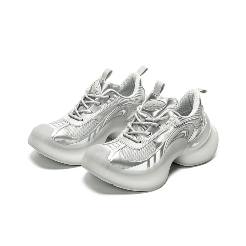 Ouder Anti Slip And Wear Resistant Height Increasing Low Top Running Shoes Unisex Silver-2